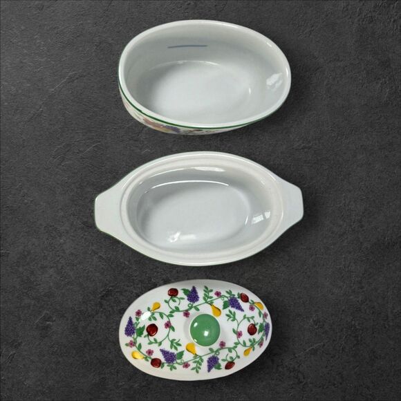 Cottagecore Cook Street Butter Boat 3-Piece Fruit Floral Covered Dish Vintage - Picture 7 of 14